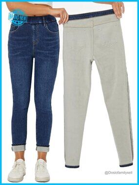 Women's Fleece Lined High Waist Pull On Skinny Winter Jeans